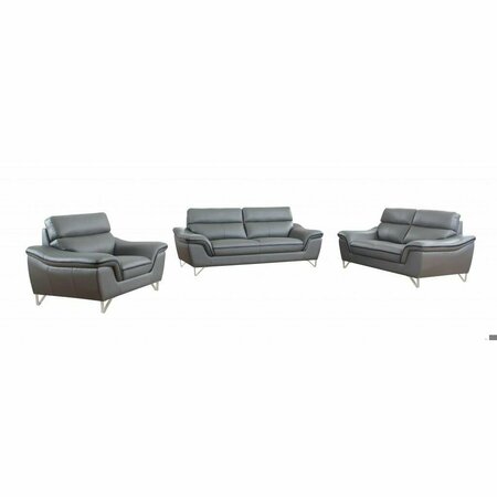 HOMEROOTS 108 in. Charming Grey Leather Sofa Set 329498